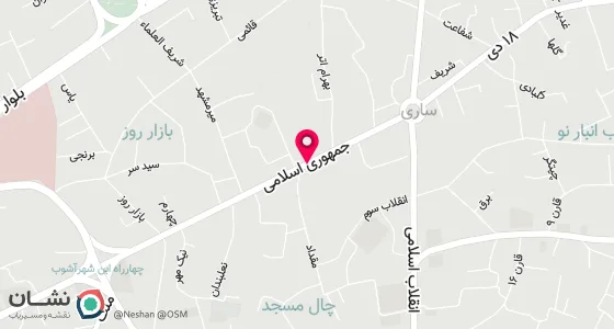 نقشه موقعیت تقریبی دفتر: ساری - خیابان جمهوری اسلامی - پاساژ حافظی - طبقه دوم - دفتر ازدواج 33.