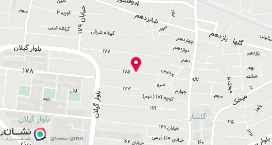 نقشه موقعیت تقریبی دفتر: رشت -گلسار- بلوارگیلان- اول خیابان 175