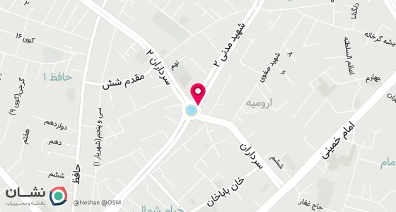 نقشه موقعیت تقریبی دفتر: ارومیه - میدان امام حسین(گؤل اوستی)- طبقه فوقانی پروتئینی آرزین