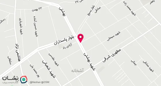 نقشه موقعیت تقریبی دفتر: آشخانه - بلوار شهید بهشتی -اول خیابان شهید باهنر(خیابان بانک صادرات) روبروی گل فروشی