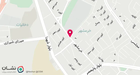 نقشه موقعیت تقریبی دفتر: ولی عصر خیابان خرمشهر کوی شهید تیلی پلاک 35