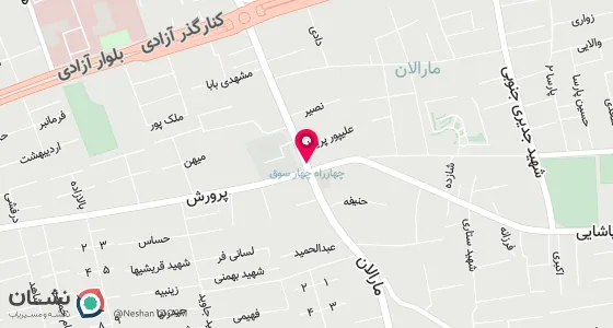 نقشه موقعیت تقریبی دفتر: تبریز-خیابان آزادی چهارراه مارالان به چهار سوق ساختمان پزشکان فروغ طبقه دوم