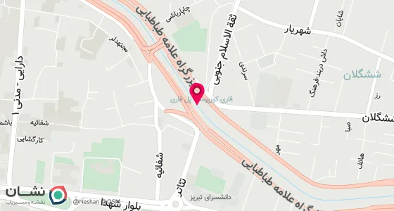نقشه موقعیت تقریبی دفتر: تبریز پل قاری بازار فیروزه طبقه دوم پلاک 205