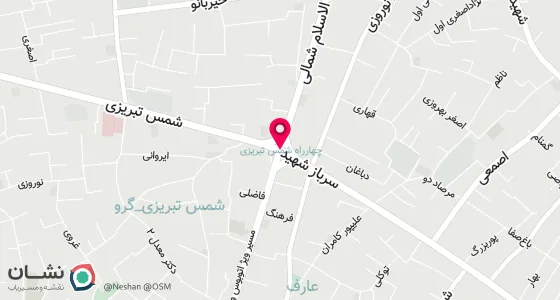 نقشه موقعیت تقریبی دفتر: تبریز چهار راه شمس تبریزی ثقه الاسلام شمالی بالاتر ازبانک سپه